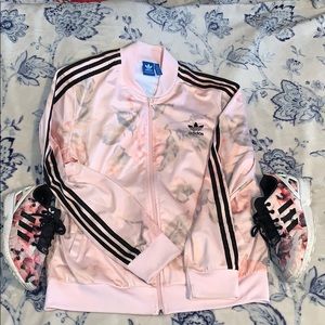 Adidas track jacket floral size L & FREE SHOES